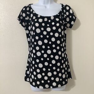 Vintage Y2K Polka Dot Retro Preppy Twee Stretch Bow Detail Blouse Small Casual